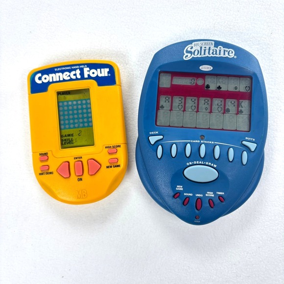 Radica Other - Vtg Handheld Game Lot of 2 Big Screen Solitaire Connect Four - Tested Works